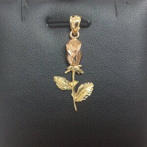 14K REAL SOLID YELLOW GOLD ROSE FLOWER CHARM PENDANT 1.60GR